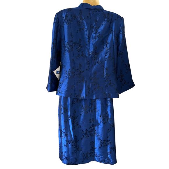 Scarlett Blue and Black Floral Print Jacket Top & Skirt Vintage 2 Piece Size 10 - Picture 3 of 10